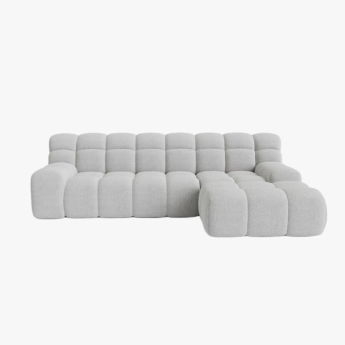 SERENA Canapé d'angle tissu bouclette gris clair - Angle droit