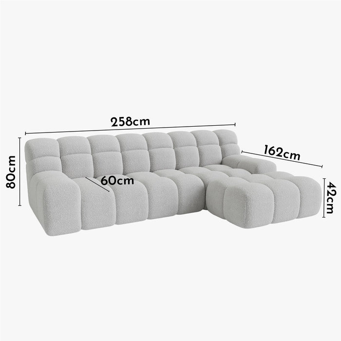 SERENA Canapé d'angle tissu bouclette gris clair - Angle droit