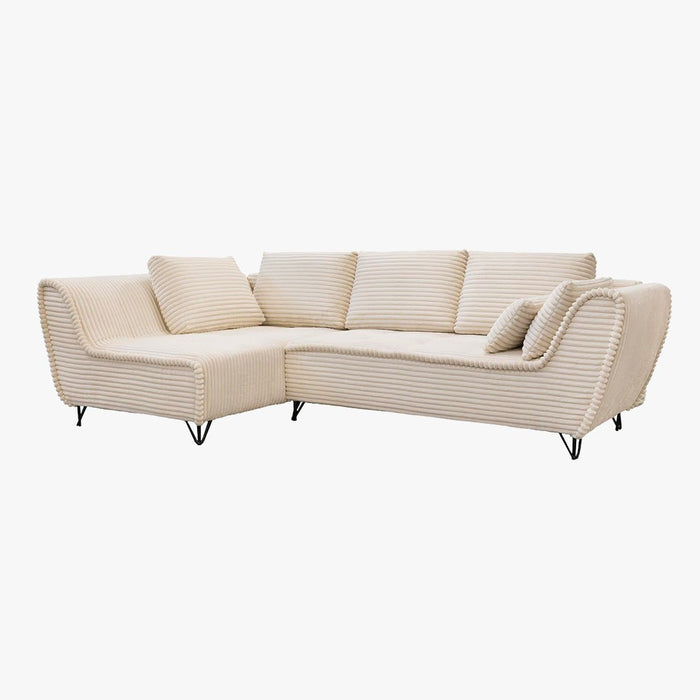 SEYNA Canapé d’angle convertible avec coffre en velours côtelé beige - Angle gauche