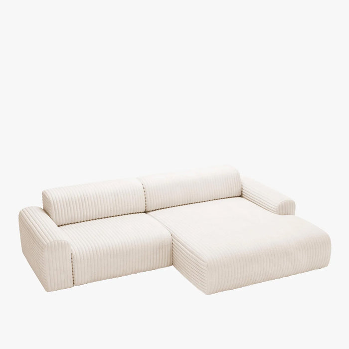 SOFIA Canapé d'angle en velours gros côtelé blanc écru - Angle droit – Canapés d'angle – vue 2