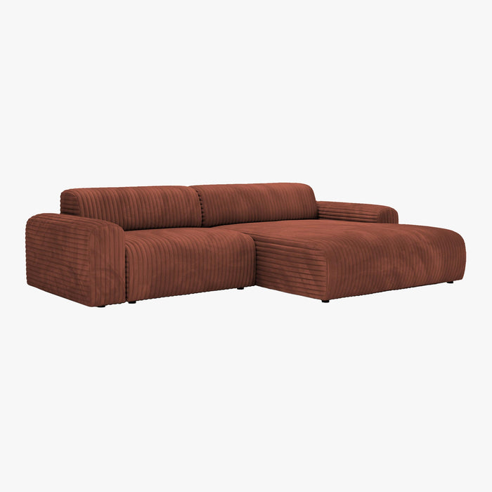 SOFIA Canapé d'angle en velours gros côtelé terracotta - Angle droit