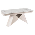 STACY Table à manger extensible en céramique couleur marbre blanc pieds en métal 160-240 cm