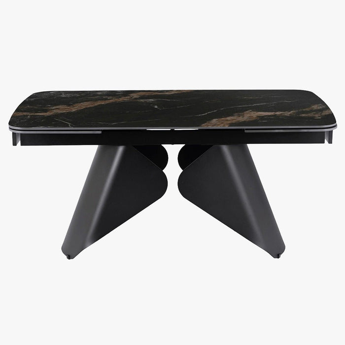 STACY Table à manger extensible en céramique couleur marbre noir pieds en métal 160-240 cm