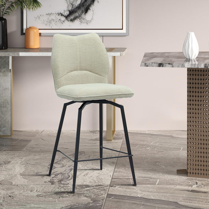 STELA Lot de 2 tabourets pivotants en tissu blanc écru piètement métal noir