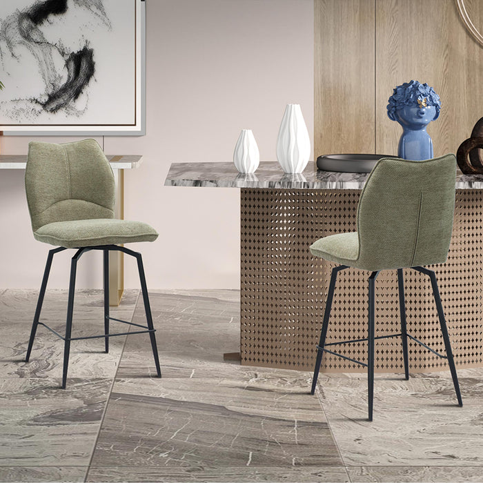STELA Lot de 2 tabourets pivotants en tissu taupe piètement métal noir