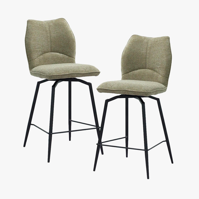 STELA Lot de 2 tabourets pivotants en tissu taupe piètement métal noir