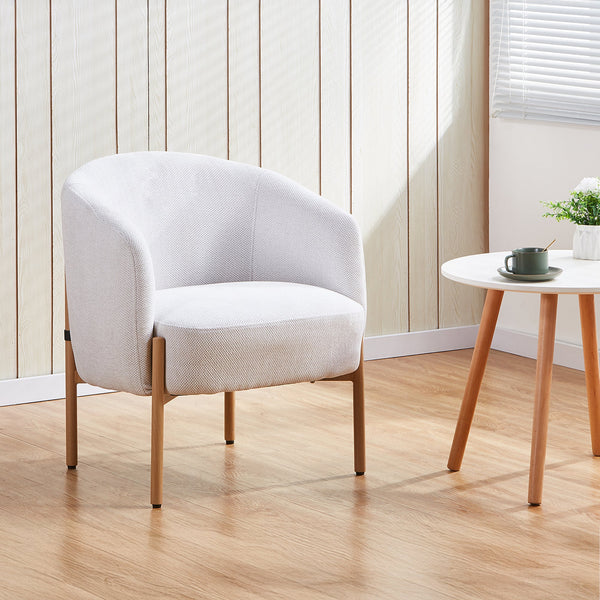 SYLIA Fauteuil en tissu blanc écru pieds couleur bois