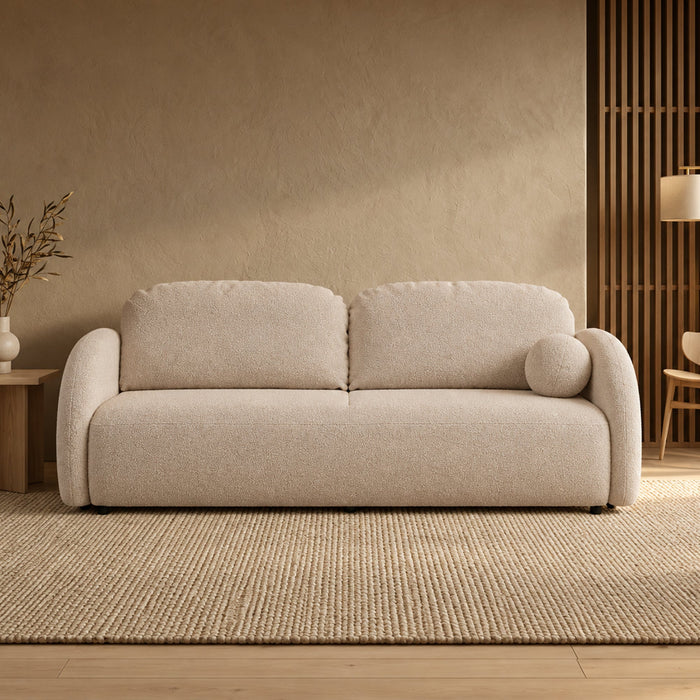 SYNA Canapé 3 places convertible en tissu bouclette beige – Canapés convertibles Mobilier Deco