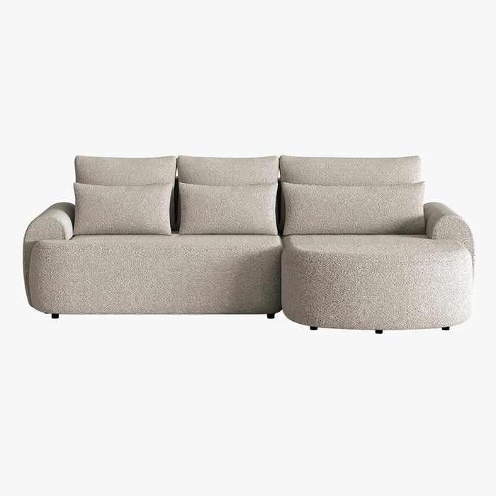 TAYLA Canapé d'angle convertible avec coffre en tissu bouclette beige - Angle droit