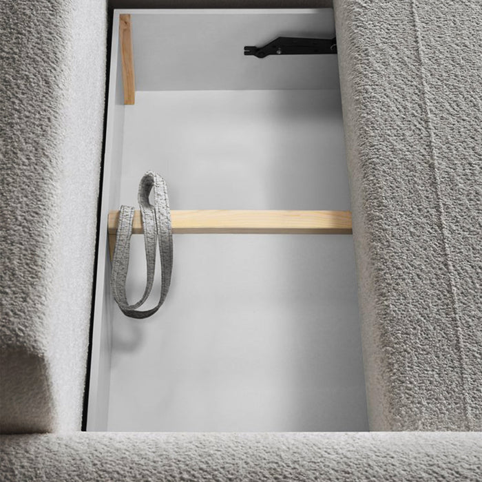 TAYLA Canapé d'angle convertible avec coffre en tissu bouclette beige - Angle droit