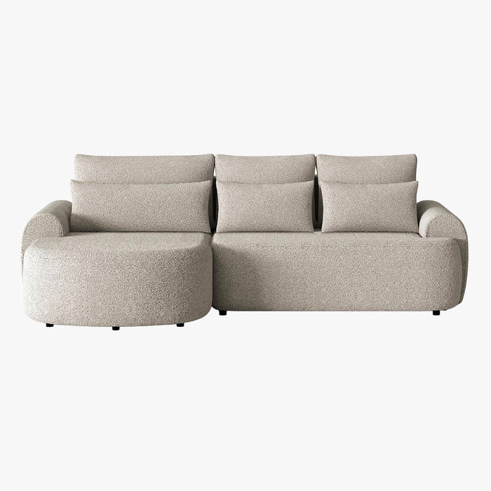 TAYLA Canapé d'angle convertible avec coffre en tissu bouclette beige - Angle gauche