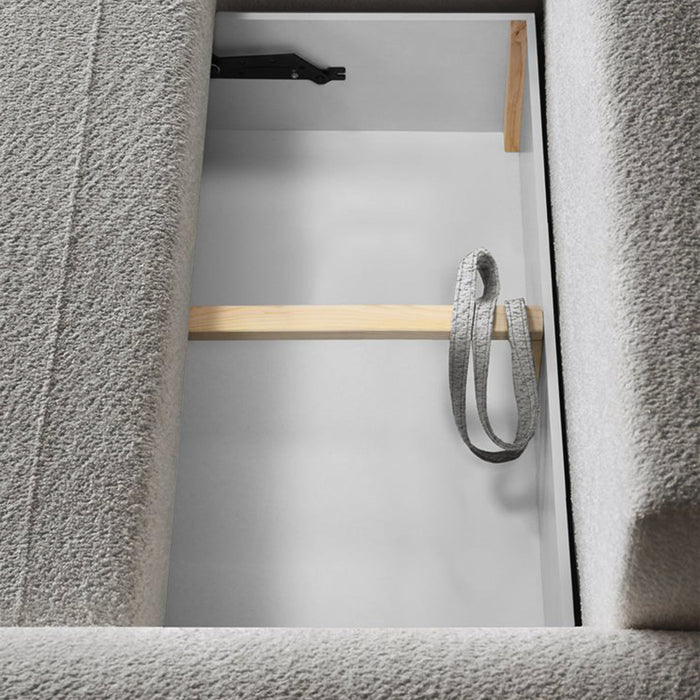 TAYLA Canapé d'angle convertible avec coffre en tissu bouclette beige - Angle gauche