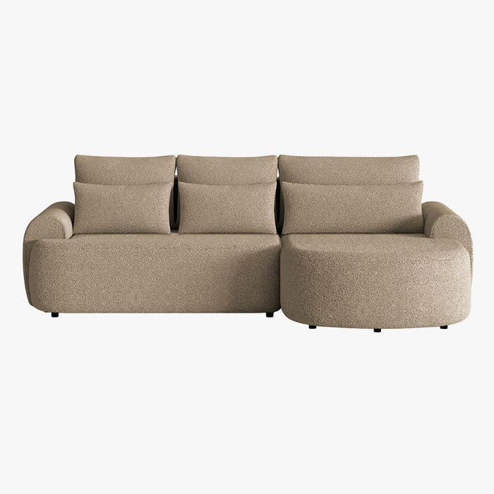 TAYLA Canapé d'angle convertible avec coffre en tissu bouclette taupe - Angle droit