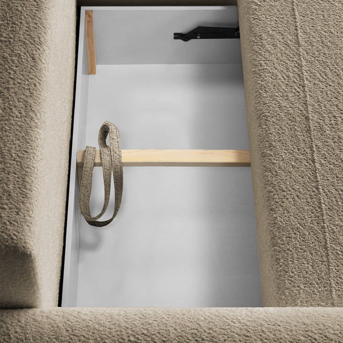 TAYLA Canapé d'angle convertible avec coffre en tissu bouclette taupe - Angle droit