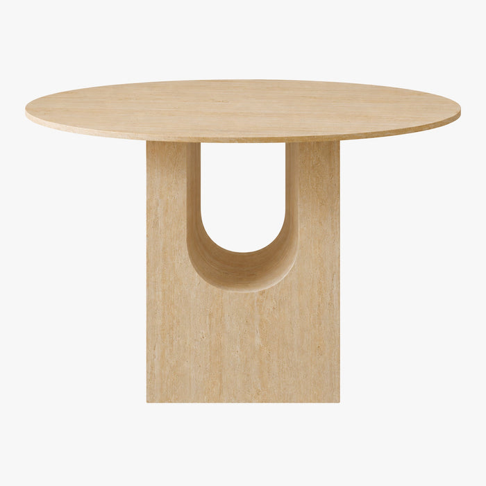 TAYZA Table à manger ronde en marbre d'ingénierie couleur travertin – Table à manger – vue 2