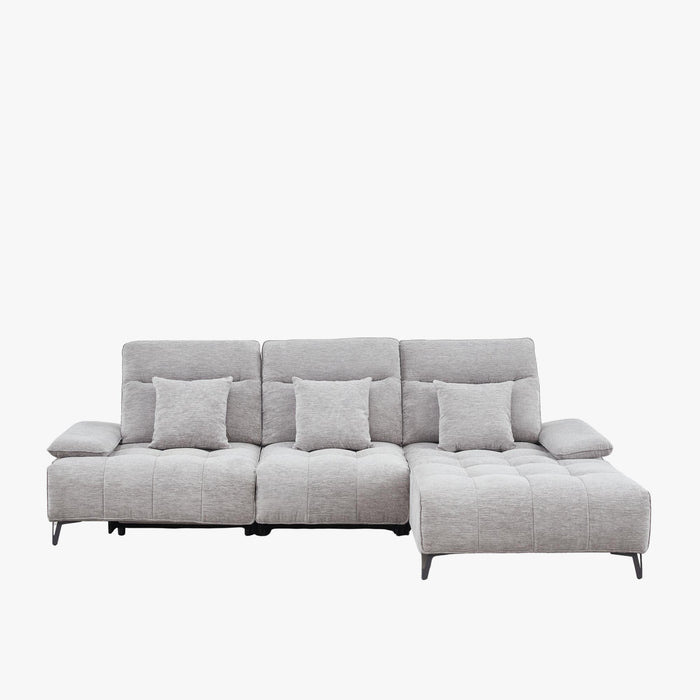 TIAM Canapé d'angle relax électrique en tissu matelassé gris - Angle droit – Canapé relax – vue 2