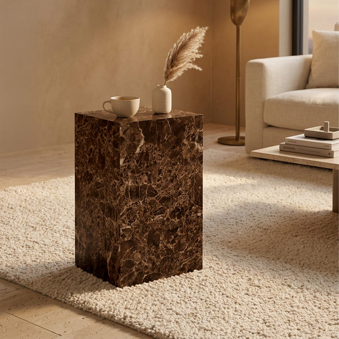 TRESA Table d'appoint en marbre d'ingénierie marron – Table basse Mobilier Deco
