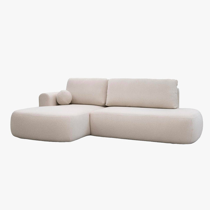 TYLAN Canapé d’angle convertible avec coffre effet peau de mouton écru - Angle gauche
