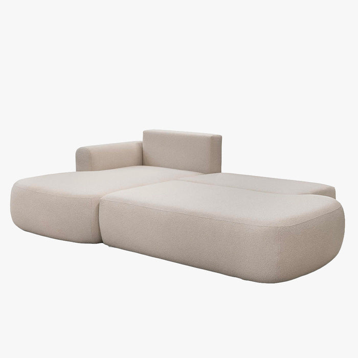 TYLAN Canapé d’angle convertible avec coffre effet peau de mouton écru - Angle gauche
