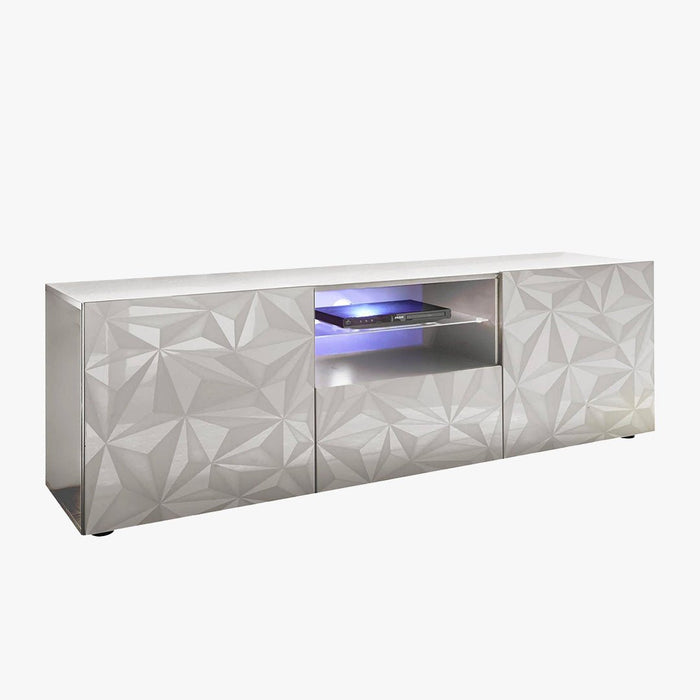 VERONA Meuble TV design 2 portes 2 niches et 1 tiroir blanc