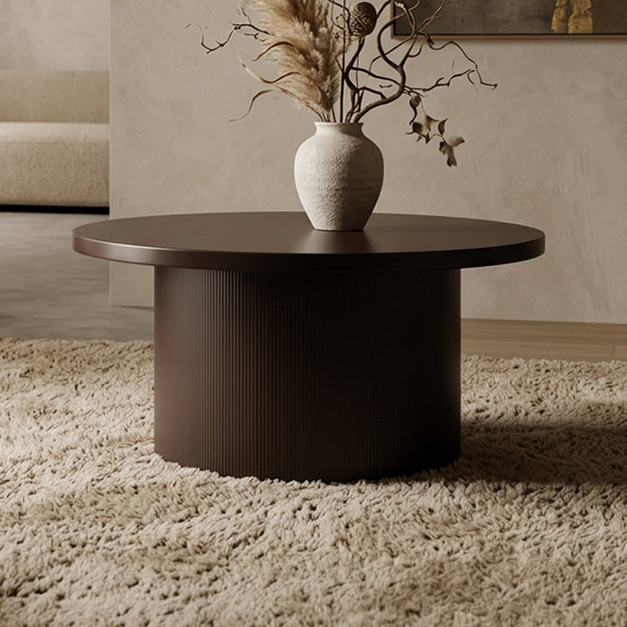 YARA Table basse ronde plateau en marbre d'ingénierie marron