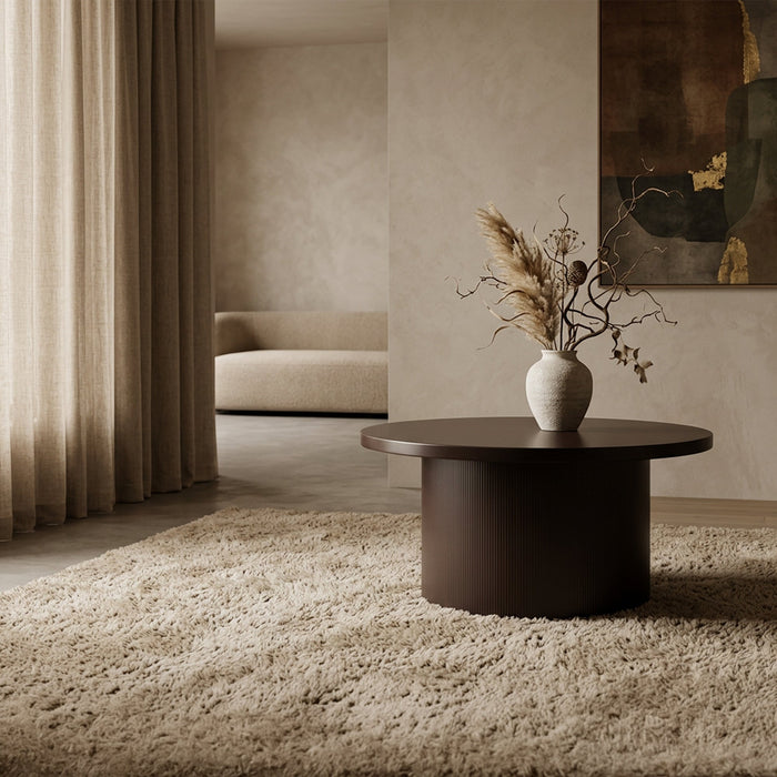 YARA Table basse ronde plateau en marbre d'ingénierie marron