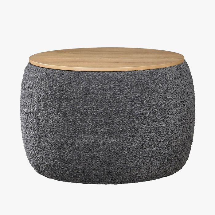 YUNIA Pouf rond coffre effet peau de mouton gris foncé