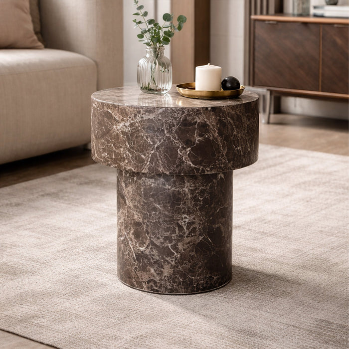ZENA-39 Table d'appoint ronde en marbre d'ingénierie marron D39 cm