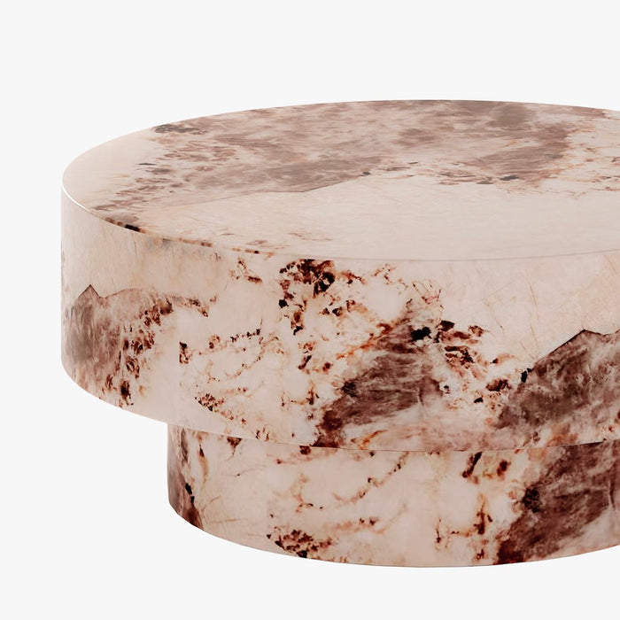 ZENA-70 Table basse ronde en marbre d'ingénierie beige et marron D70 cm