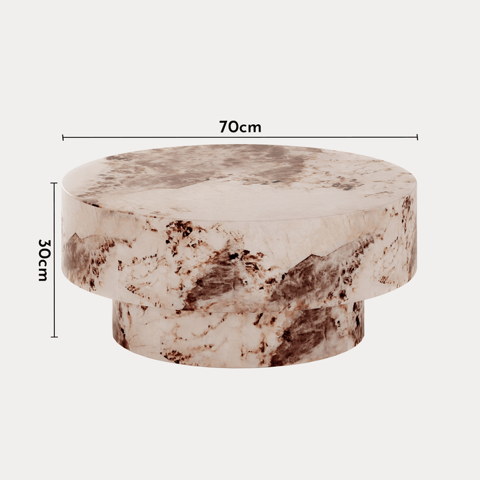 ZENA-70 Table basse ronde en marbre d'ingénierie beige et marron D70 cm