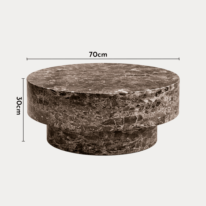 ZENA-70 Table basse ronde en marbre d'ingénierie marron D70 cm
