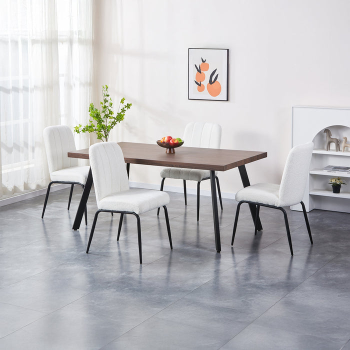 ZERA Lot de 4 chaises en tissu bouclette blanc écru pieds en métal noir