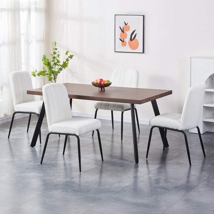 ZERA Lot de 4 chaises en tissu bouclette blanc écru pieds en métal noir