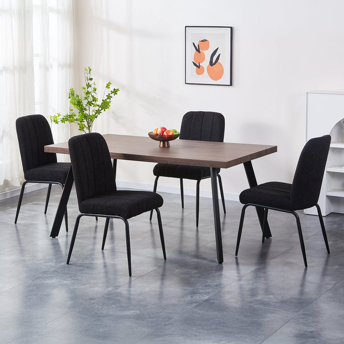 ZERA Lot de 4 chaises en tissu bouclette noir pieds en métal noir
