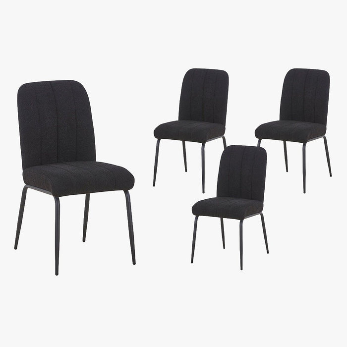ZERA Lot de 4 chaises en tissu bouclette noir pieds en métal noir