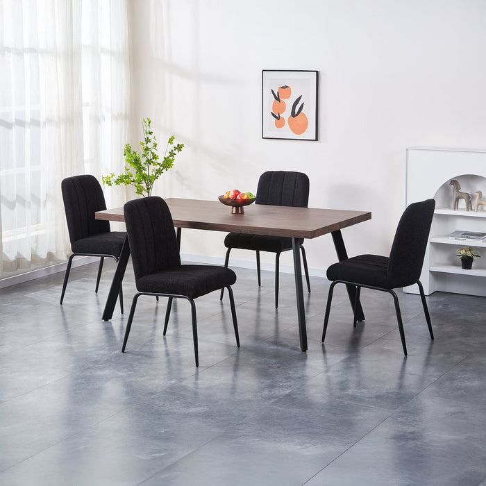 ZERA Lot de 4 chaises en tissu bouclette noir pieds en métal noir