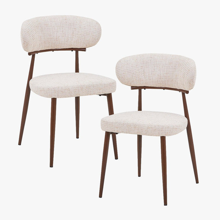 ZOELIA Lot de 2 chaises en tissu beige pieds couleur bois foncé