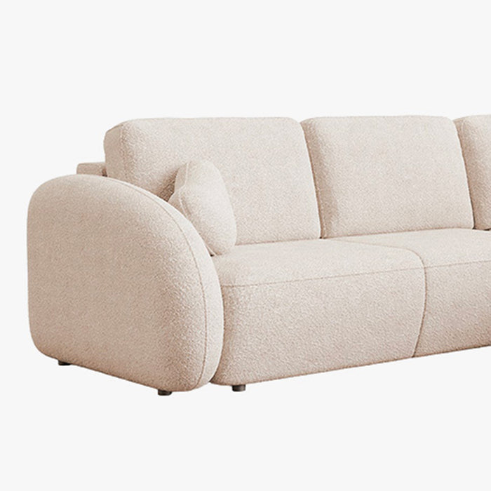 DJENA Canapé d'angle convertible avec coffre en tissu bouclette beige - Angle droit