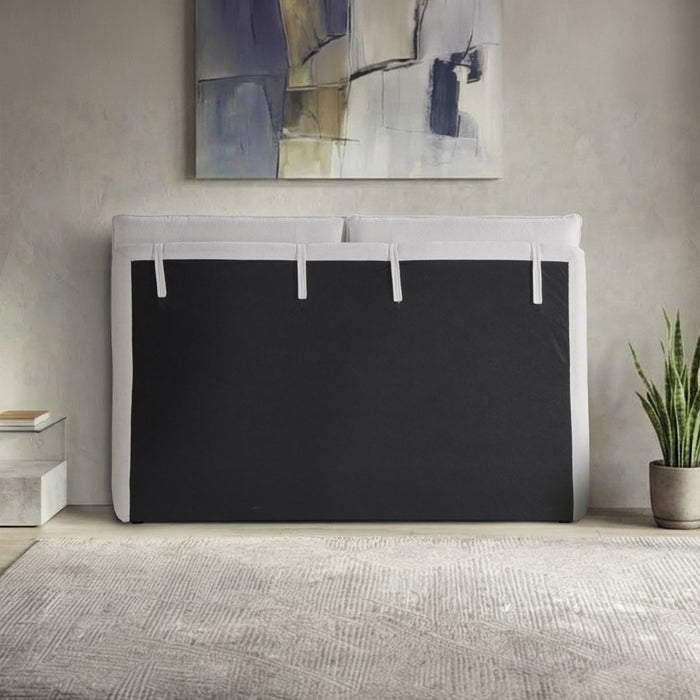 ZYRA Lit double en tissu beige avec coffre 140x190 cm