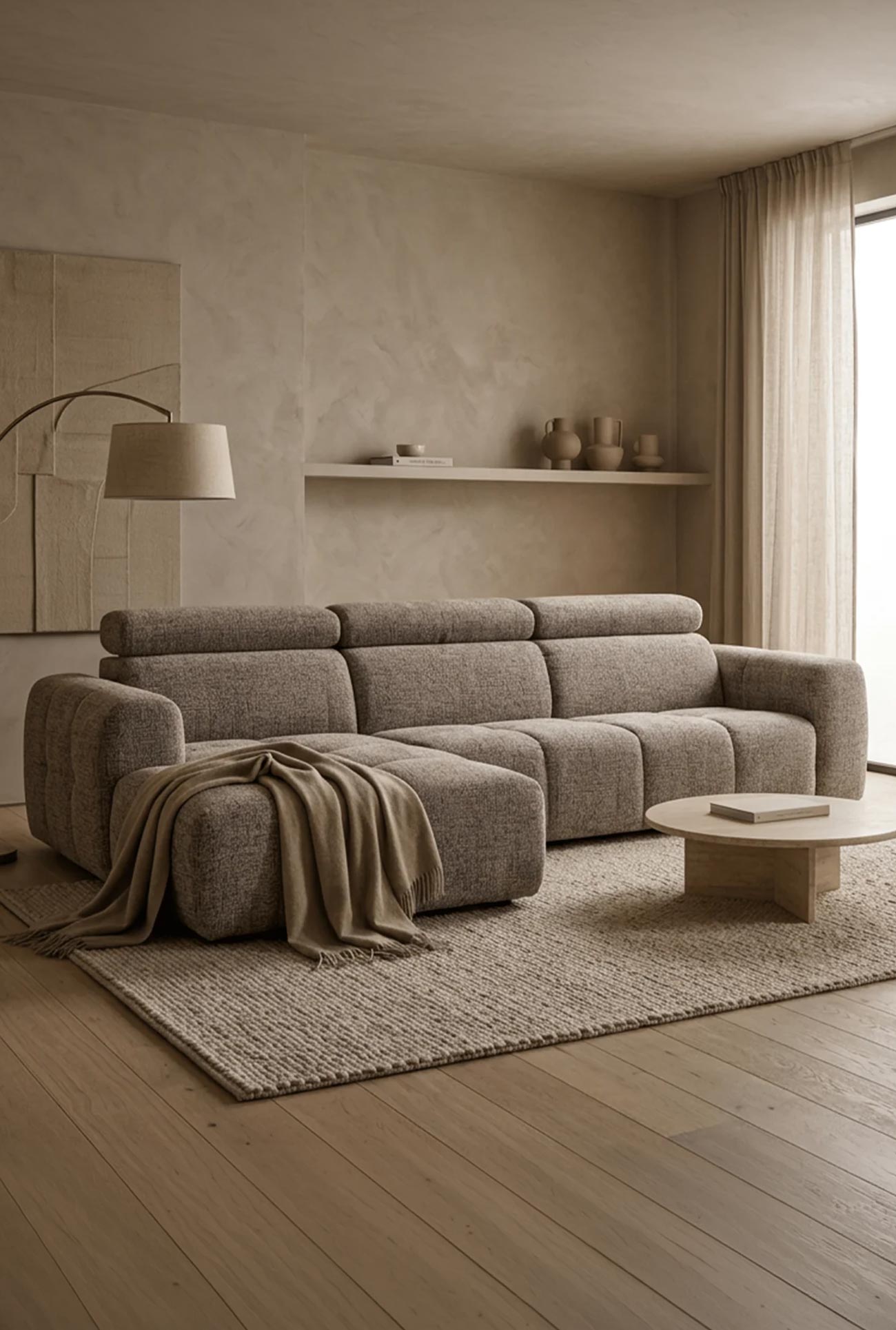 ALEXIA - Canapés d'angle convertibles avec têtières relevables en tissu - Mobilier Deco