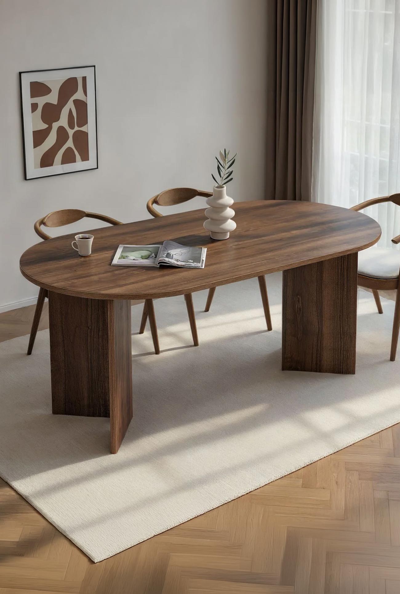 BELORA - Tables à manger couleur bois foncé, beige ou blanc - Mobilier Deco