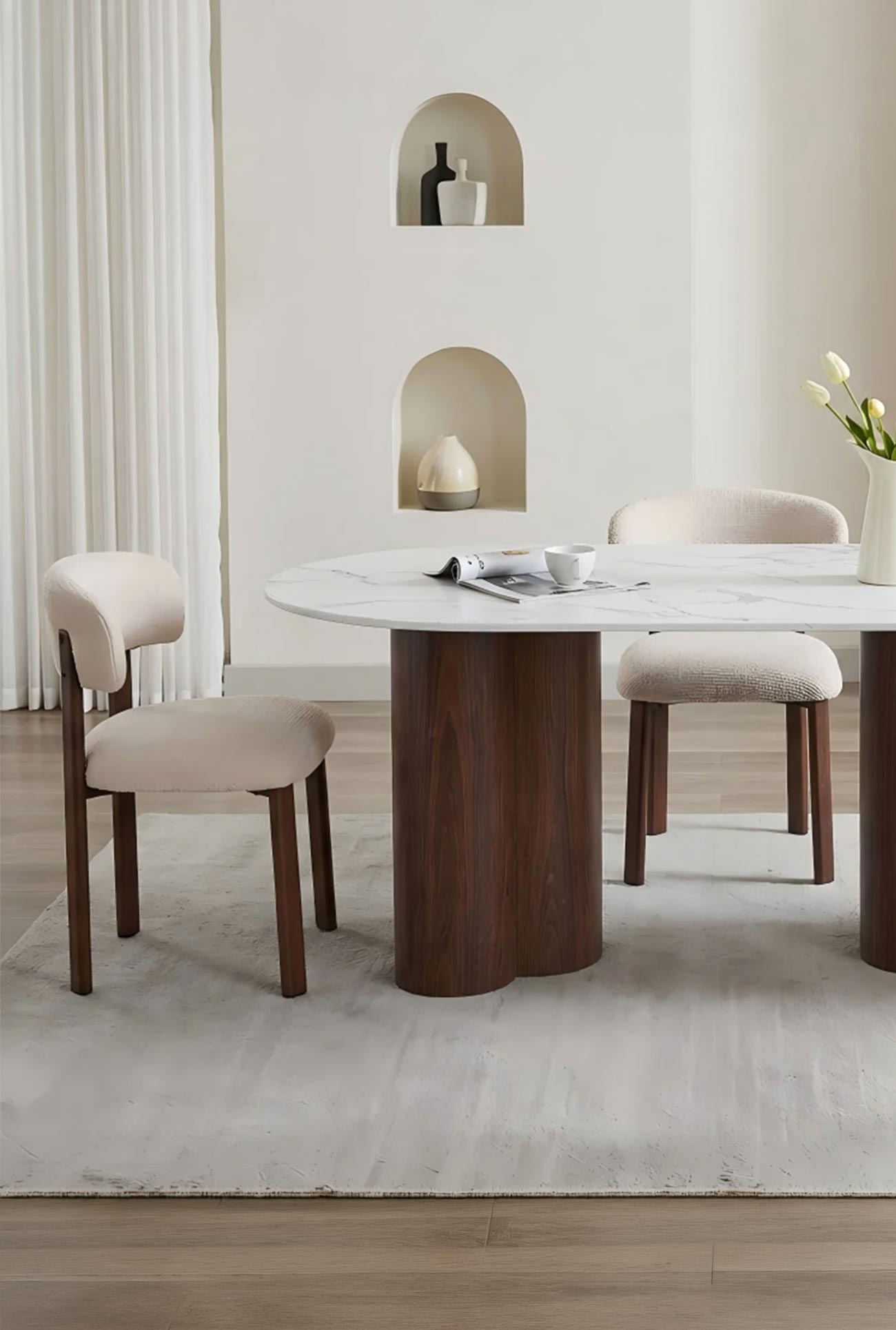 EFILIA - Chaises de repas en tissu avec pieds couleur bois foncé - Mobilier Deco