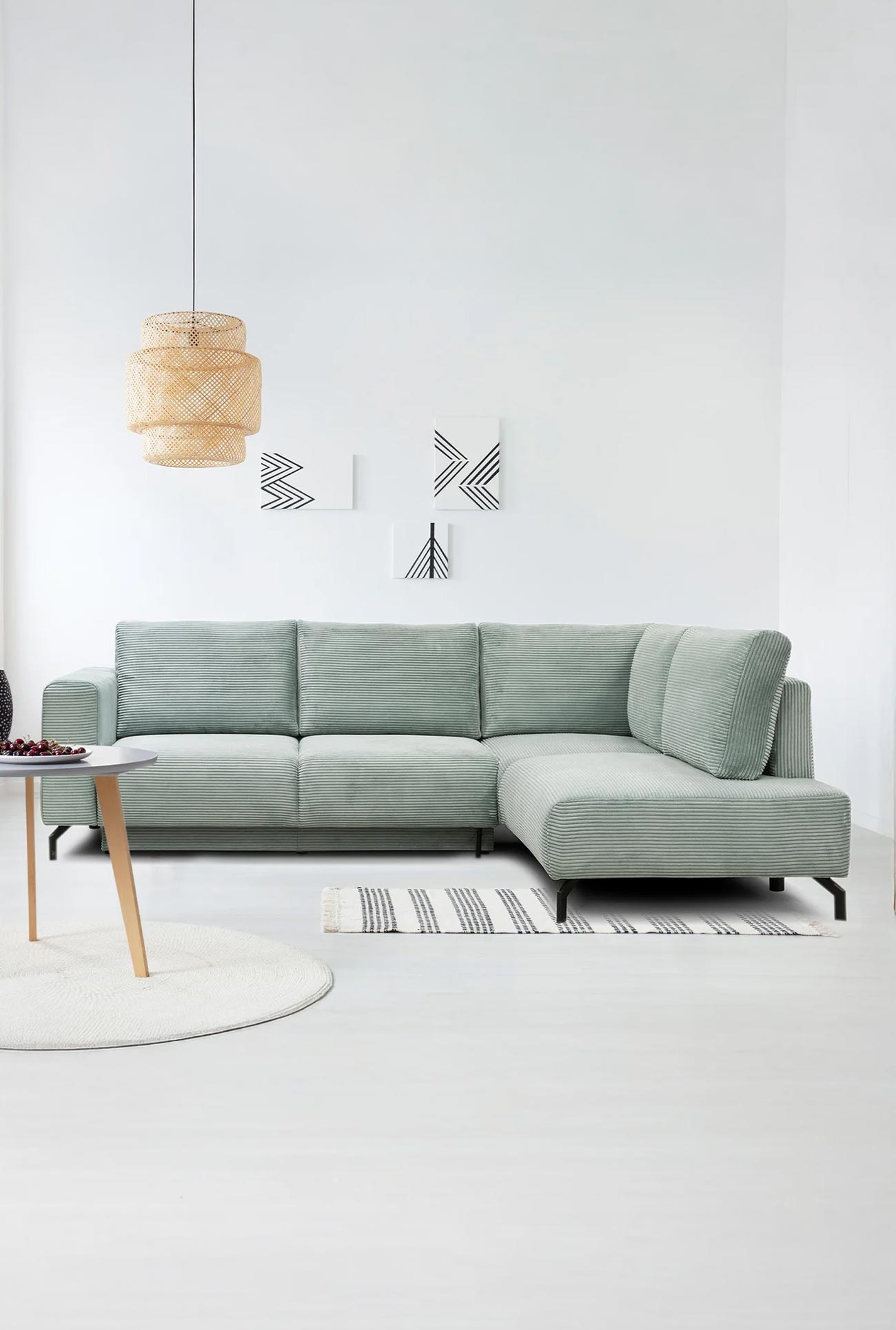 EMILIA - Canapés d'angle convertibles avec coffre en velours côtelé - Mobilier Deco