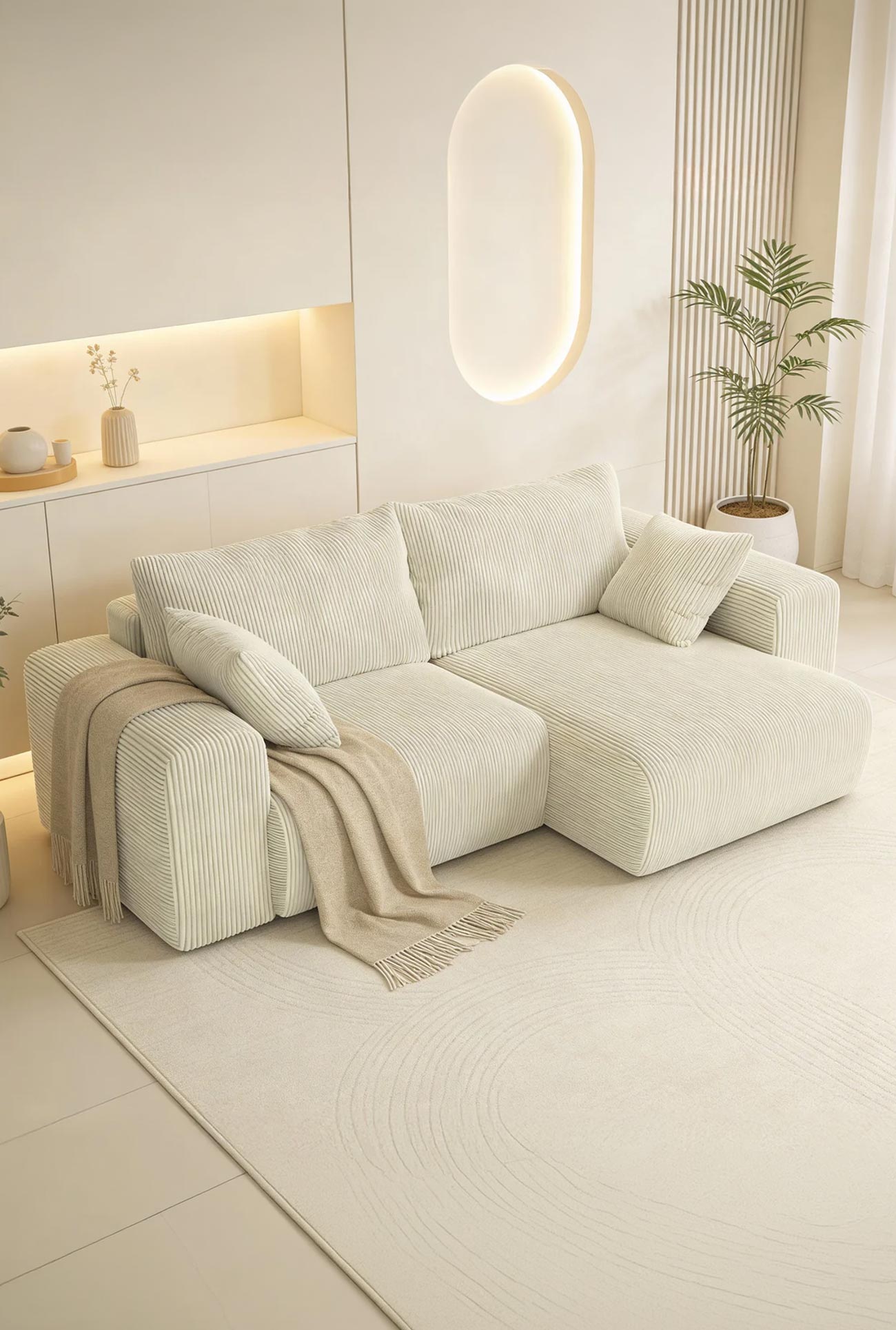 MILEA - Canapés d'angle convertibles et réversibles en velours côtelé - Mobilier Deco
