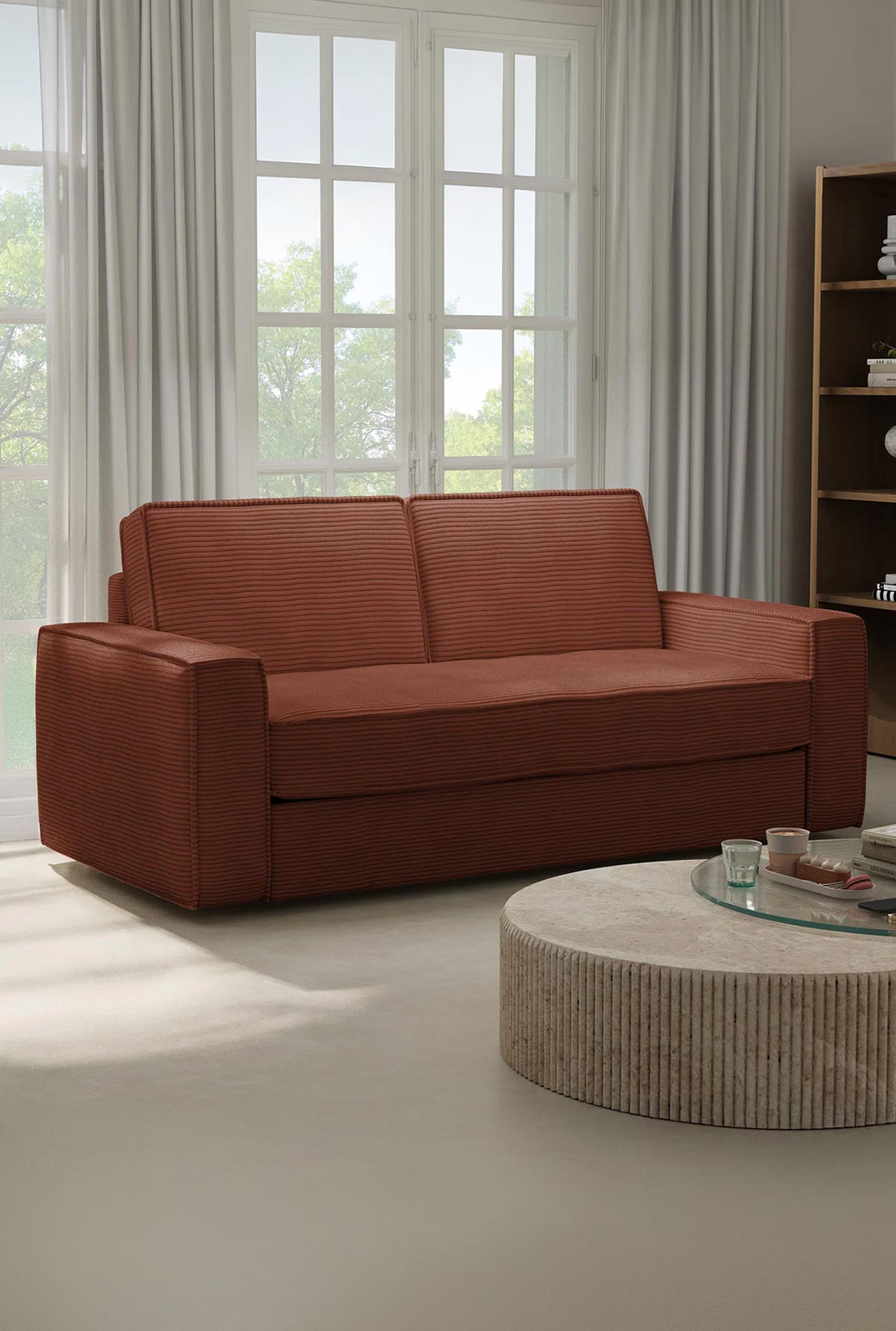 MINDY - Canapés 3 places convertible rapido en velours côtelé – Matelas 14 cm - Mobilier Deco