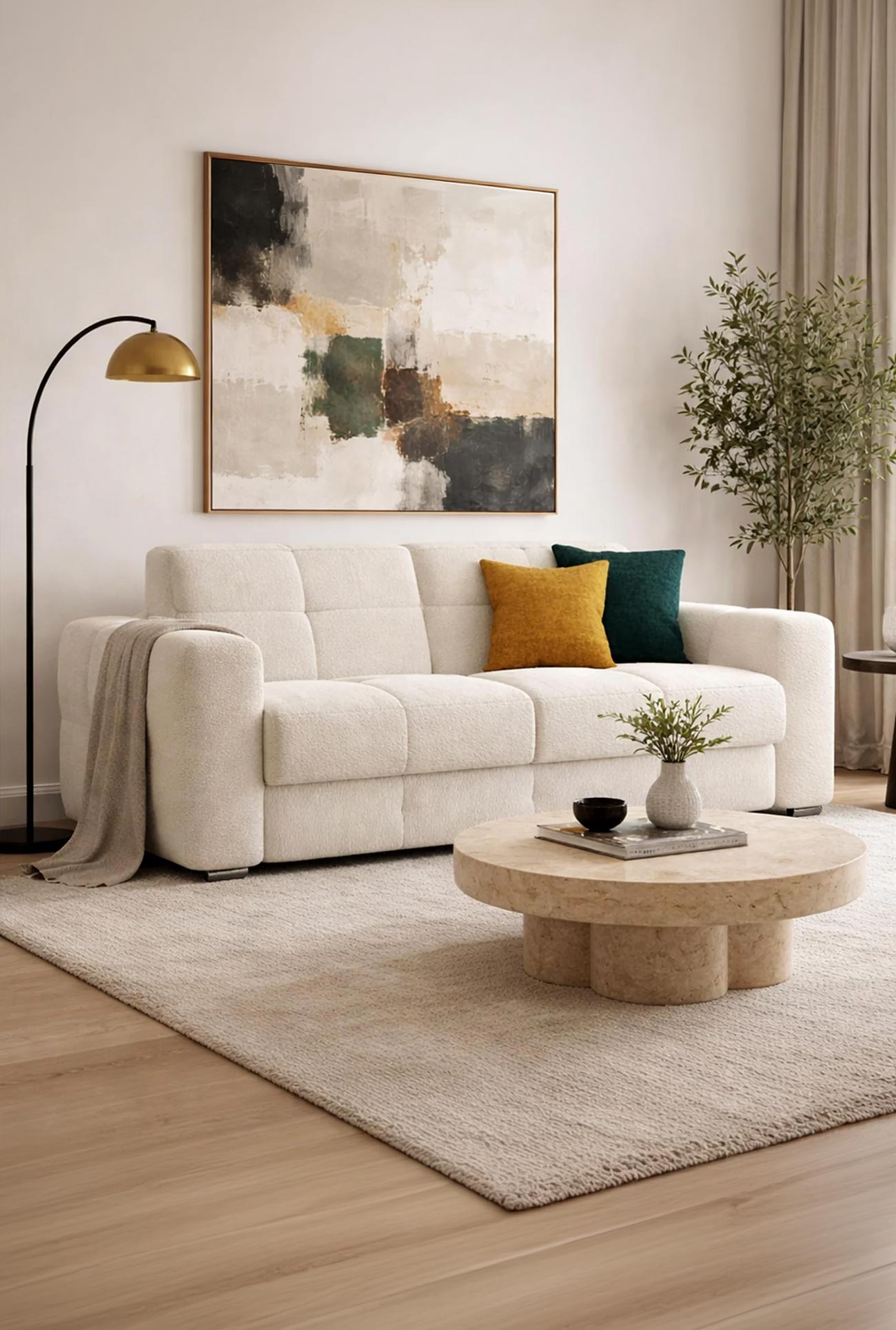 SAMINA - Canapés convertibles 3 places en tissu bouclette - Mobilier Deco