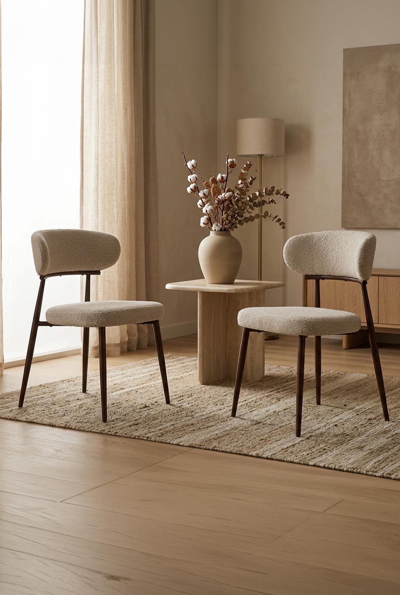 ZOELIA - Lots de 2 chaises de repas en tissu pieds bois foncé - Mobilier Deco