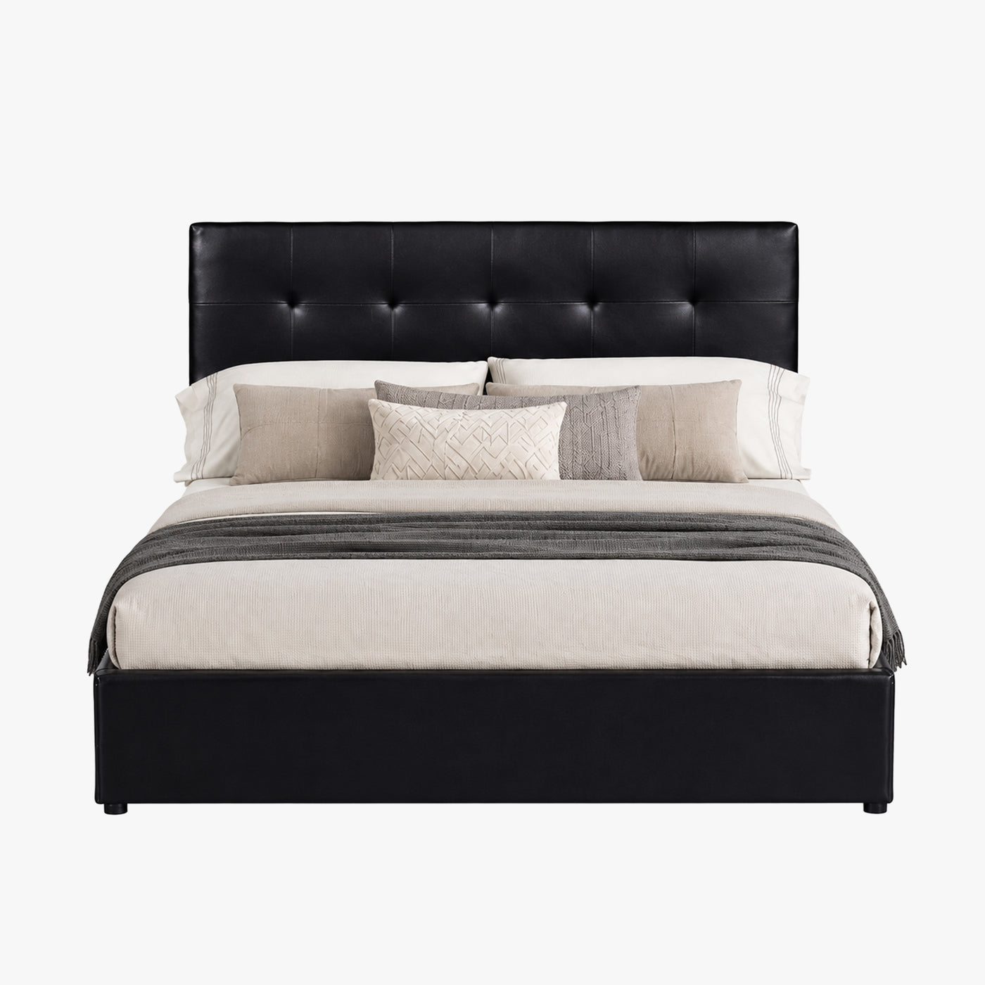 PORTO Lit double en simili cuir noir avec coffre 160x200 cm