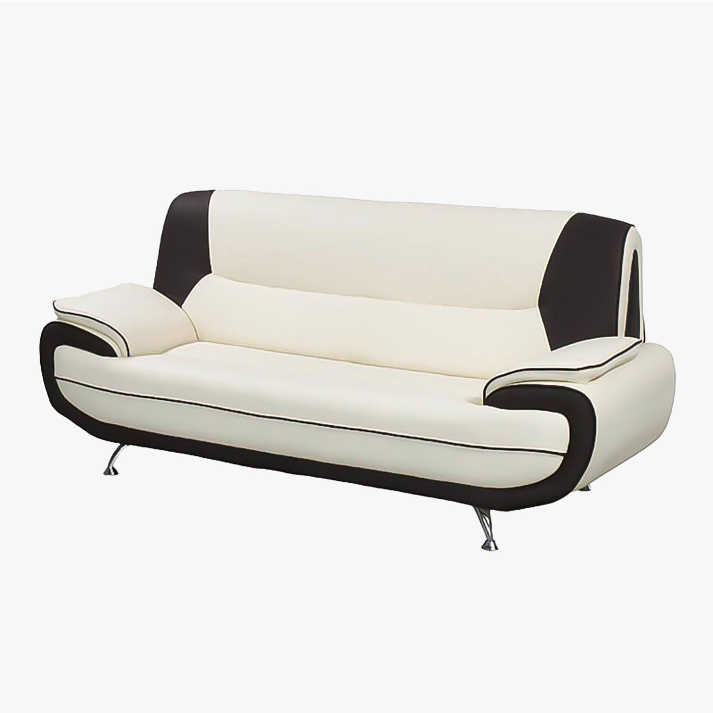 MUZA Canapé design 3 places en simili cuir blanc et noir