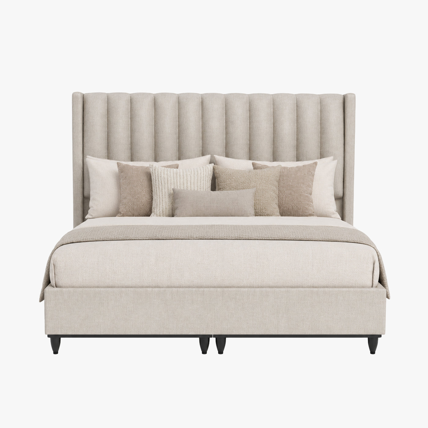 SAYA Lit coffre en tissu beige 140x190 cm